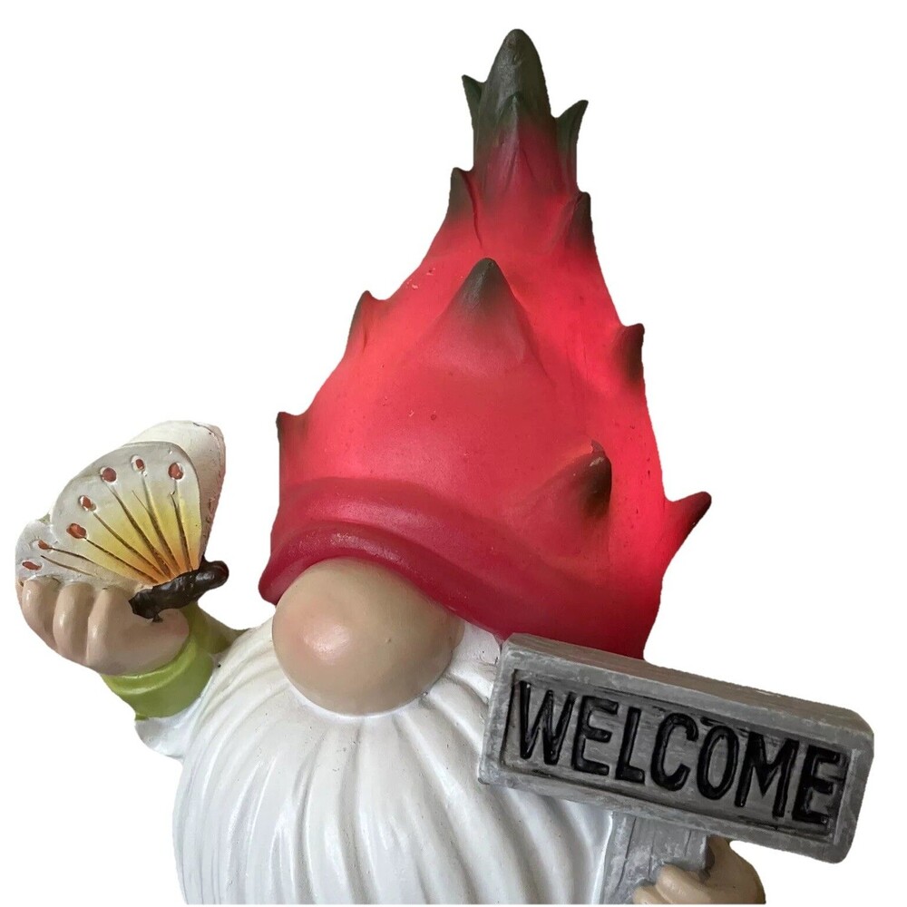 NEW (Open Box) Dragonfruit Garden Gnome Solar Glowing Hat, Butterfly - Picture 4 of 15